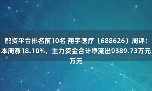 配资平台排名前10名 翔宇医疗（688626）周评：本周涨18.10%，主力资金合计净流出9389.73万元
